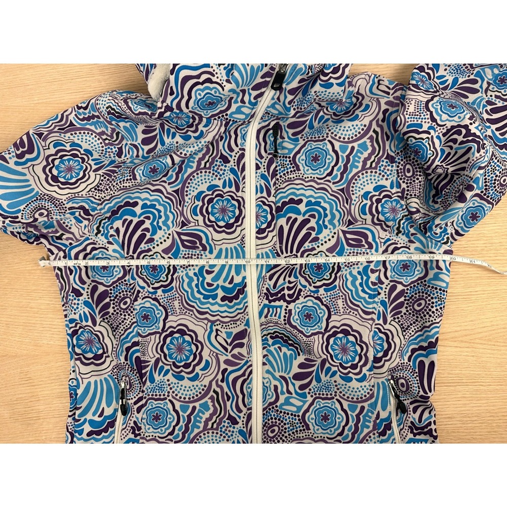 Spyder Women's Large Floral Faux-Fur Lined Hooded Jacket Full-Zip Blue Purple - Picture 12 of 12